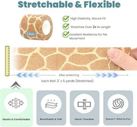Pet Bandage 6 Rolls, Adhesive Bandage, Self Adhesive Bandage, First Aid Adhesive Gauze, for Horses, Dogs,Cats, Birds, Animals (Animals, 2 Inch (Pack of 6))