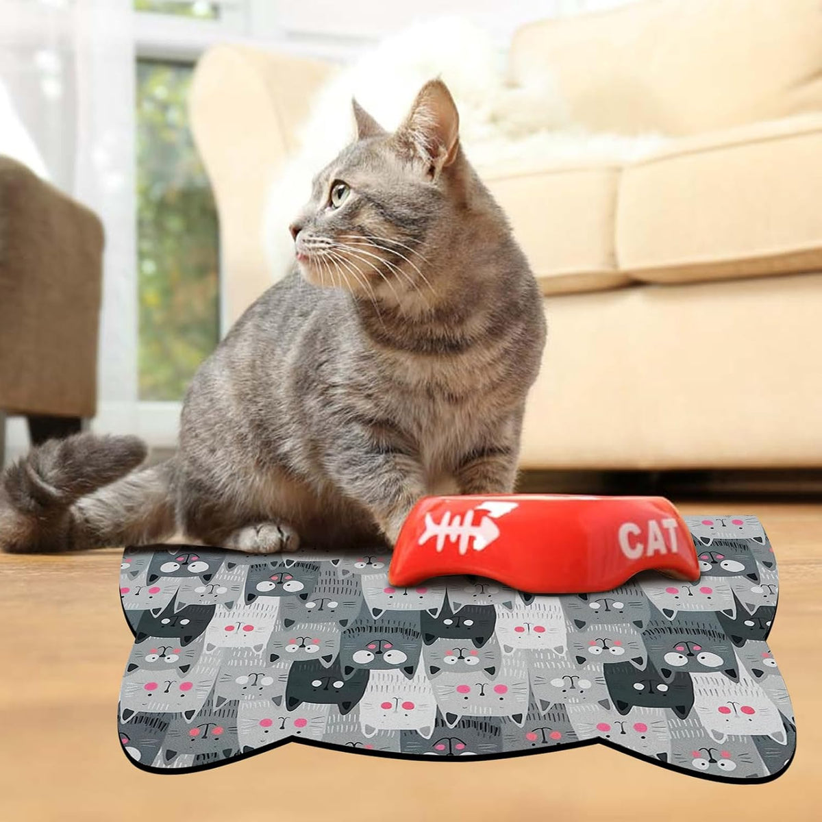 Cat Food Mats for Floor, Dog Pet Water Bowl Feeding Placemats for Food and Water Grey 17.7 * 9.8 - Grey / 17.7"L x 9.8"W - image 3