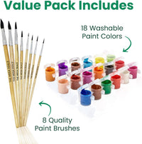 Kids painting set with 18 pots of washable paint in strips and 8 kids paint brushes - view 2