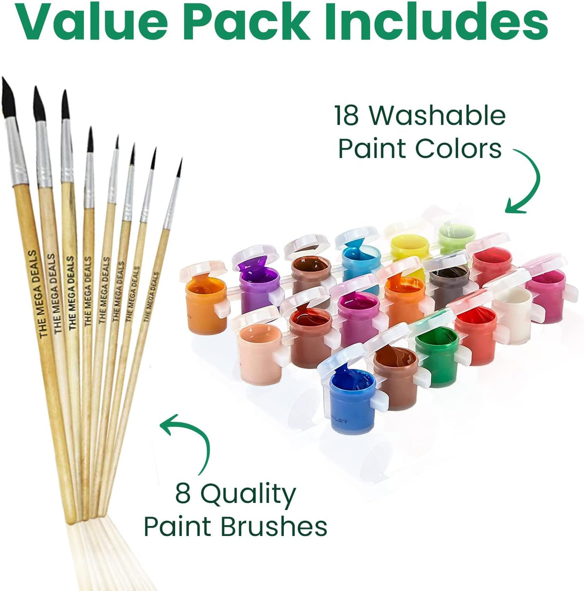Kids painting set with 18 pots of washable paint in strips and 8 kids paint brushes - view 2
