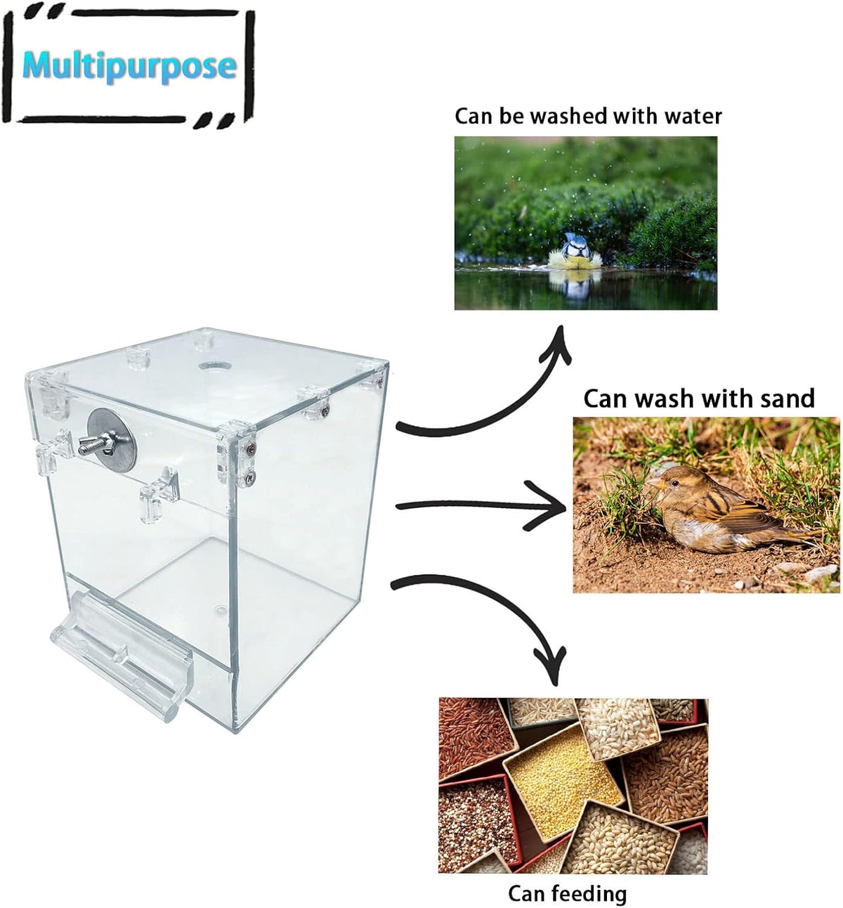 Acrylic Bird Cage Bath Box - 【1Pcs】 / 【White：1PcsType1】 - image 4