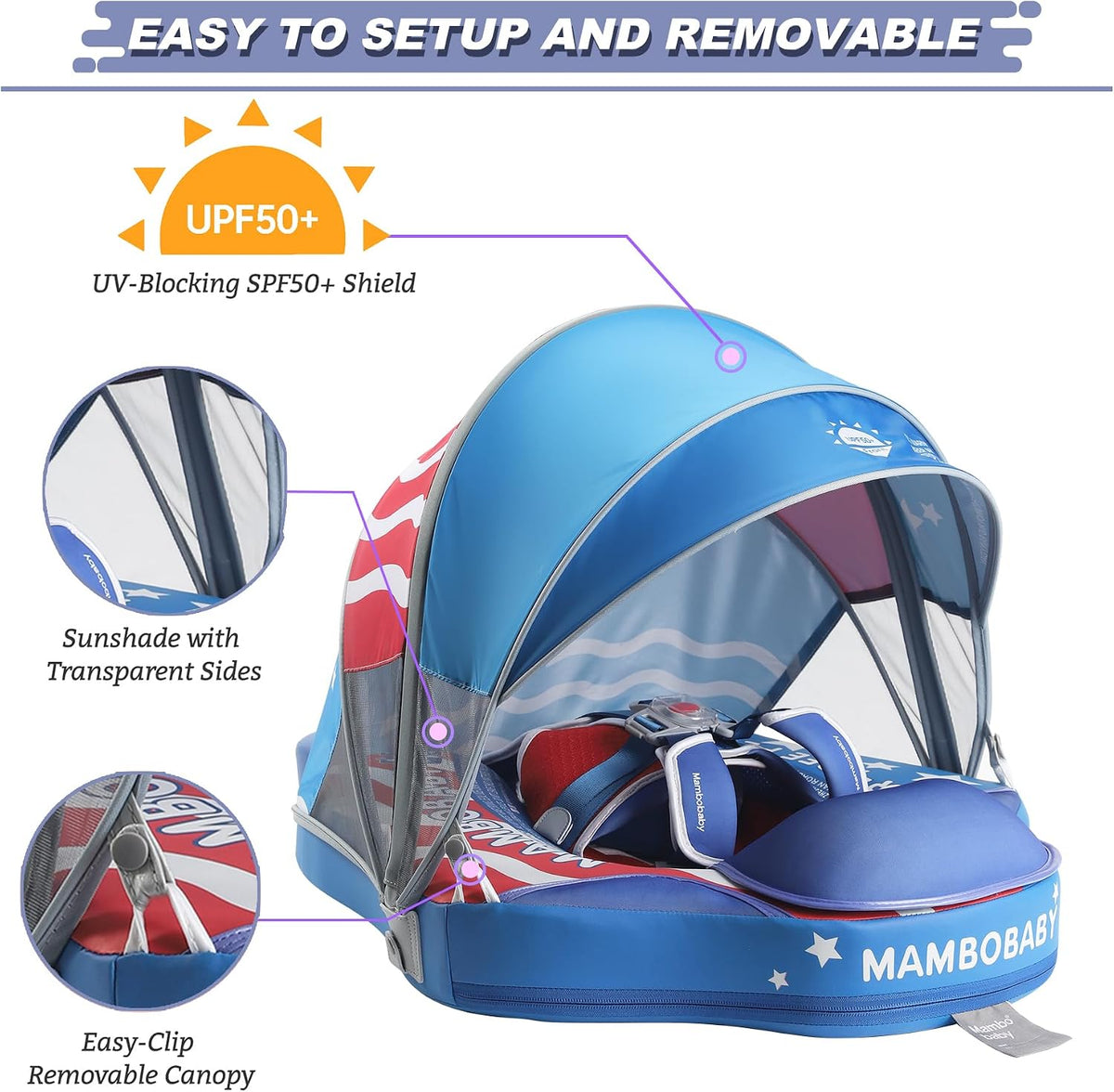 Mambobaby Float Deluxe non-inflatable baby pool float with sun canopy - view 25