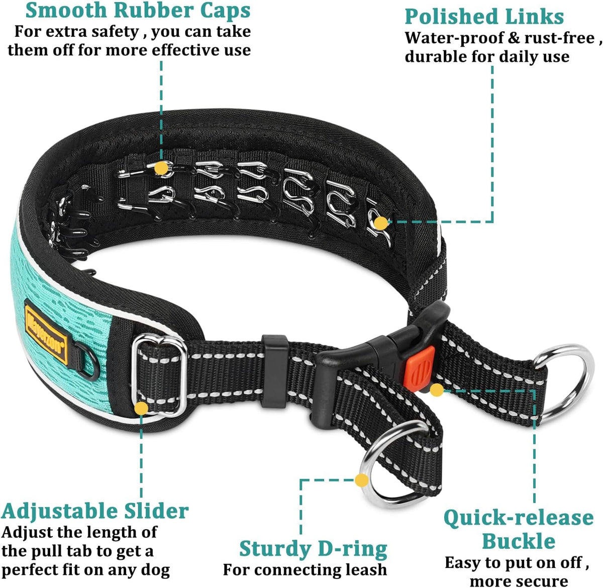 Mayerzon cyan martingale no pull dog collar, size M, with reflective threads - view 2
