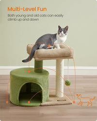 Feandrea Cat Tree, Cute Kittens Condo - Grass Green + Camel Brown - image 3
