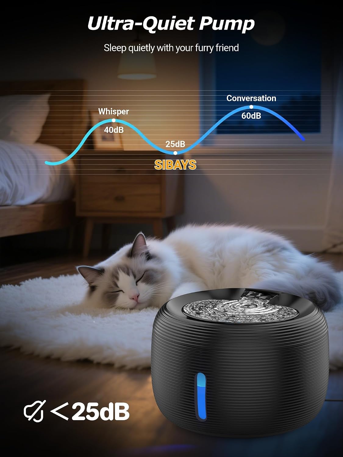 SIBAYS 3.5L Cat Water Fountain - Black - image 3