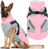 Dog Winter Coat with Harness Built in - XX-Large(Chest:35.4 in) / Pink