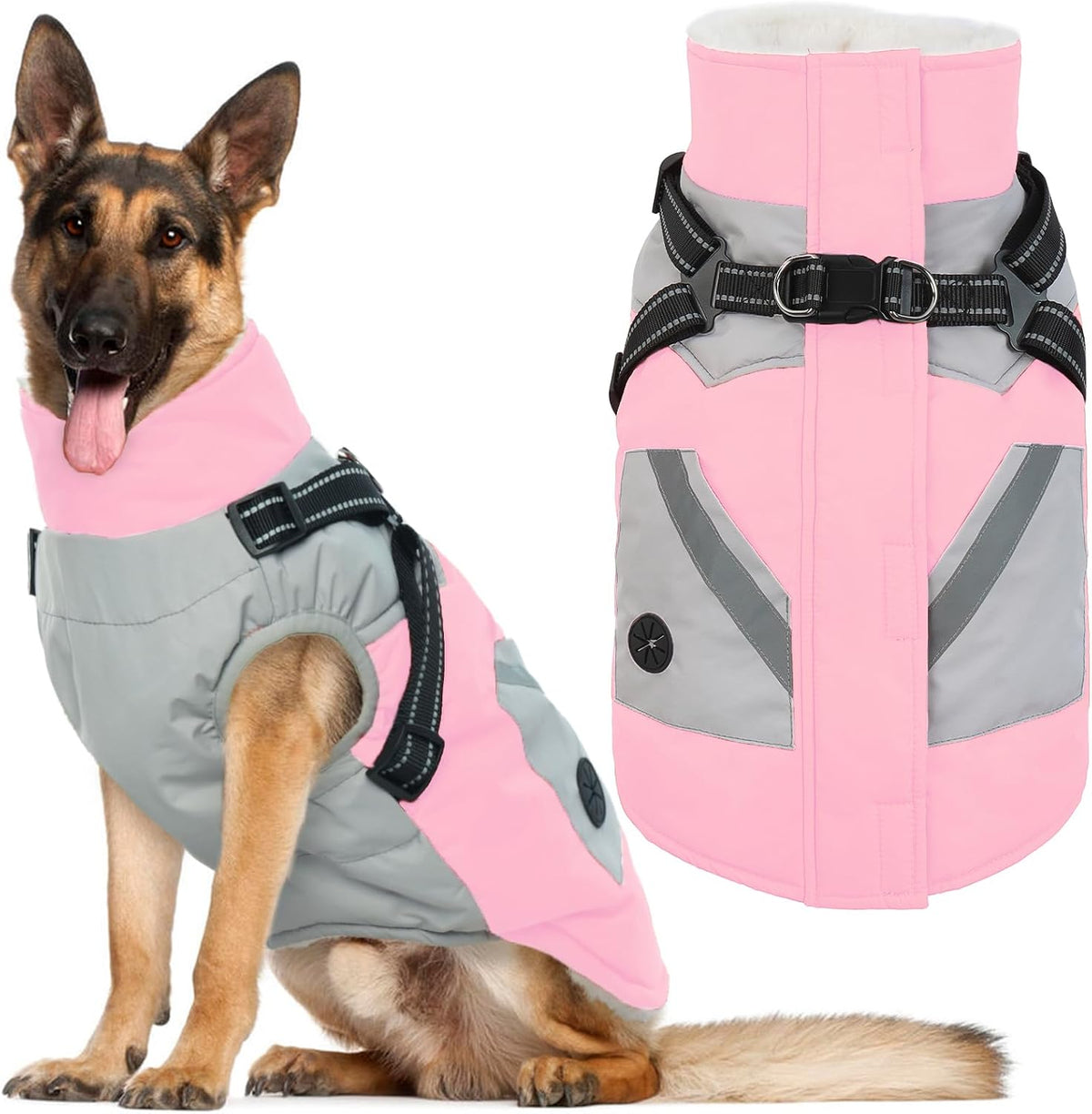 Dog Winter Coat with Harness Built in - XX-Large(Chest:35.4 in) / Pink