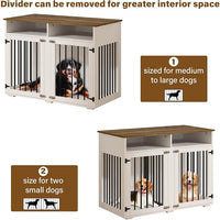 Furniture Dog Crate for 2 Dogs, 41 Inch Dog Kennel Furniture with Removable Divider and Shelf Storage, Wooden Dog Crate for Small/Medium Dogs, White