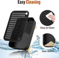 Cat Litter Box Step Ramp, Cat Litter Catcher Mat with Wooden Feet, Filter Function, Cat Pedal Stool for Self-Cleaning Cat Litter Box, Ideal for Kitten & Elderly Cats (Black)