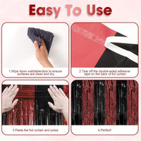 Voircoloria 2 Pack Gold Foil Fringe Backdrop Curtains - Red and Black / 4 - image 4