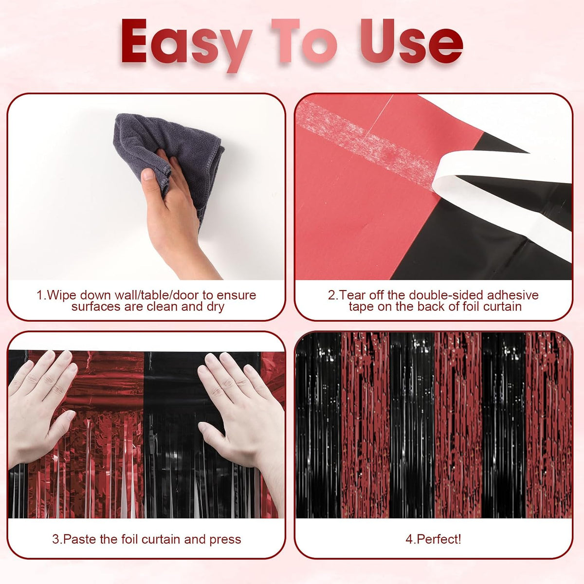 Voircoloria 2 Pack Gold Foil Fringe Backdrop Curtains - Red and Black / 4 - image 4