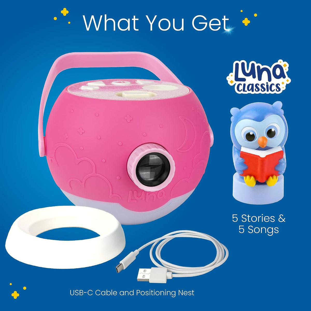 Kids Pink Book Projector, 5 Read Aloud Fairytale Stories - Pink Projector & Owl - image 3