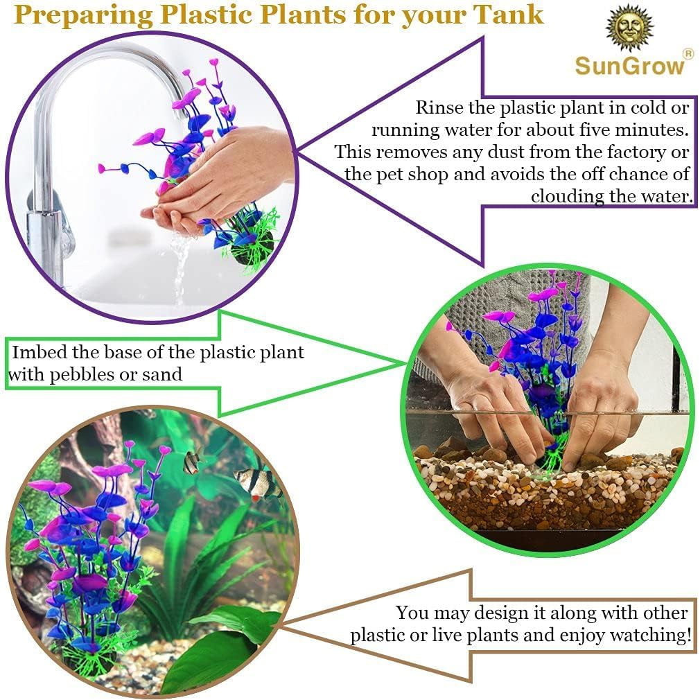 SunGrow Plastic Aquarium Plant Set, Resin Aquarium Decor - Purple Blue Mixed / 3 pcs - image 3