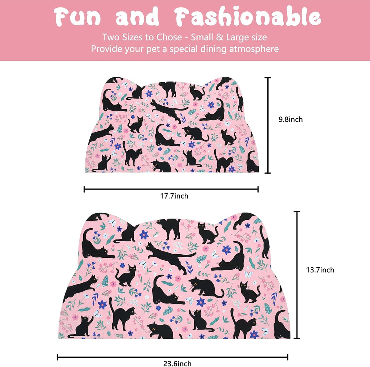 Cat Food Mats for Floor, Dog Pet Water Bowl Feeding Placemats for Food and Water Grey 17.7 * 9.8 - Dark Pink / 17.7"L x 9.8"W - image 4