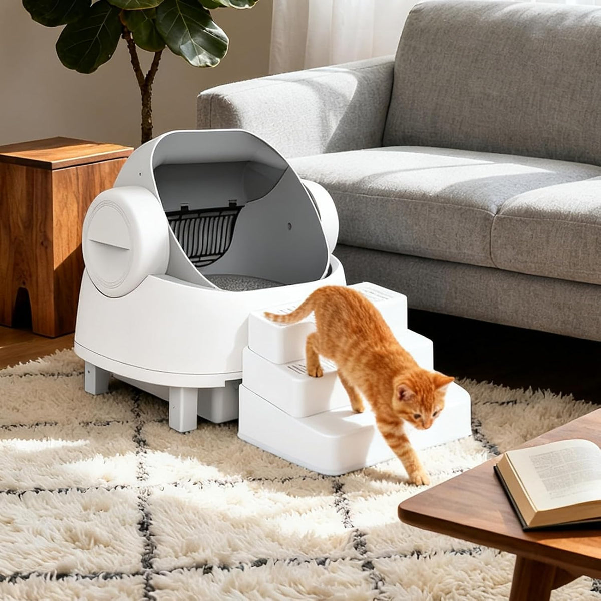 Adjustable Litter Box Step, Cat Ramp for Litter Box, 2 Steps - White / 3 step - image 2