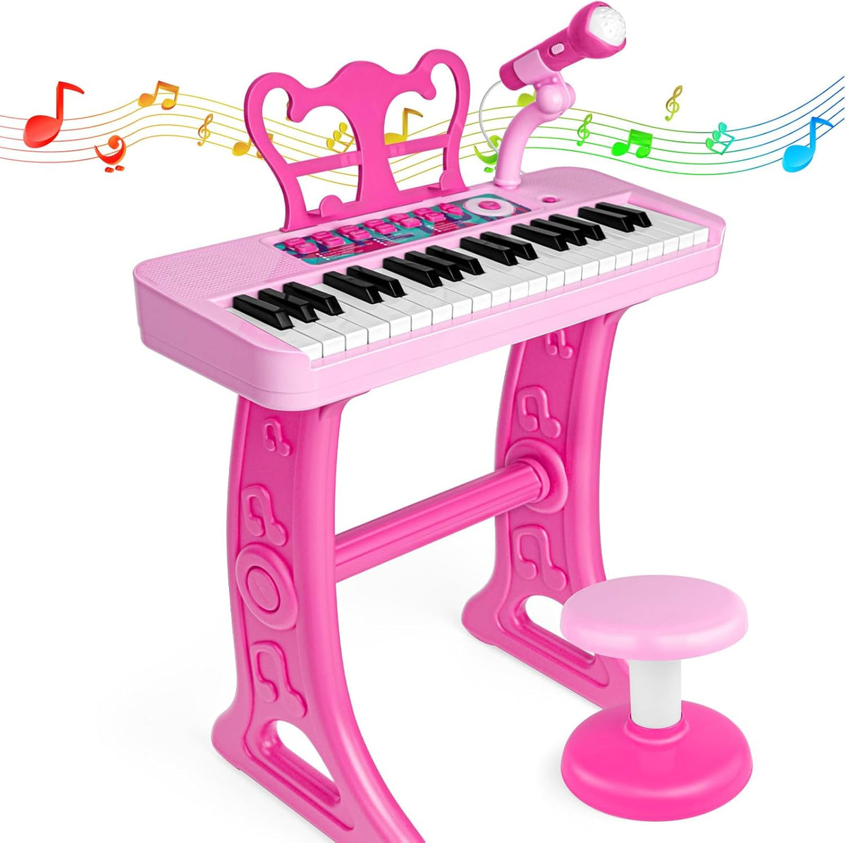 Amy&Benton pink 37-key kids piano keyboard with stand, microphone and stool - view 3