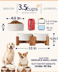 Ceramic Dog Bowls Set with Acacia Wood Stand - Large-3.5Cups / Vintage White - image 2