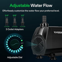 VIVOSUN 660GPH Submersible Fountain Water Pump for Pond - 8"×6"-1050 - image 3
