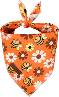 Dog Bandanas 1PC Washable Cotton Triangle Dog Scarfs for Small Medium - Large / Bee Daisy