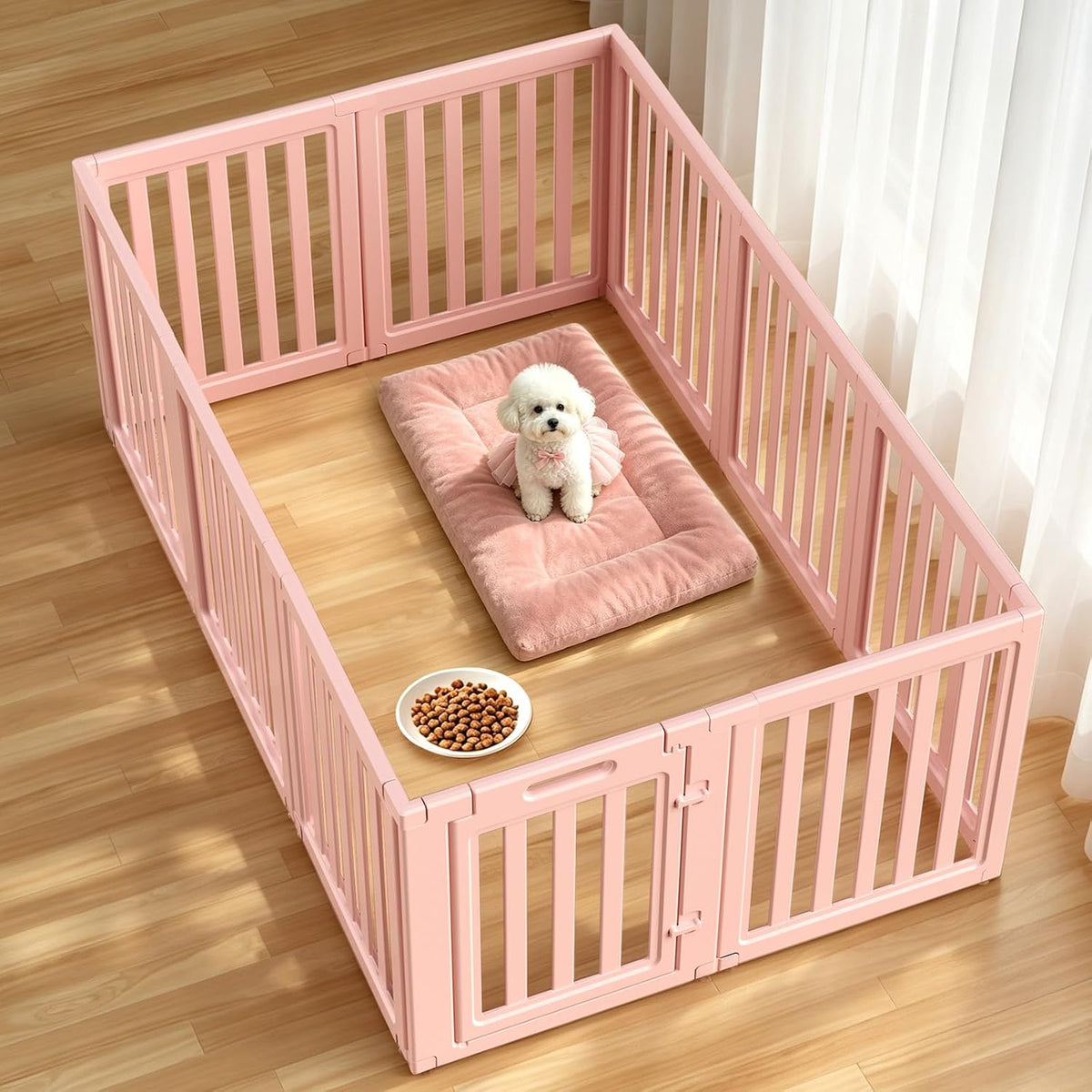 Dog Playpen Indoor, Puppy Playpen, White 23.6" H, 10 Panels - pink / 10 / 23.6 inch Height
