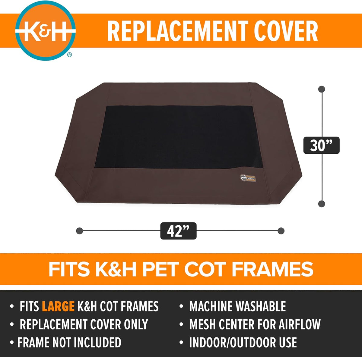K&H Outdoor Elevated Dog Bed Pet Cot Replacement Cover - Chocolate/Black Mesh / Large 42 X 30 Inches - image 2