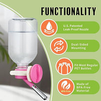 Choco Nose Patented No-Drip Water Bottle/Feeder for Guinea Pigs/Hamsters/Bunnies/Ferrets/Other Small Pets, Critters and Animals -for Cages, Crates or Wall Mount. 10.2 oz. Nozzle 10mm, Pink (C128)