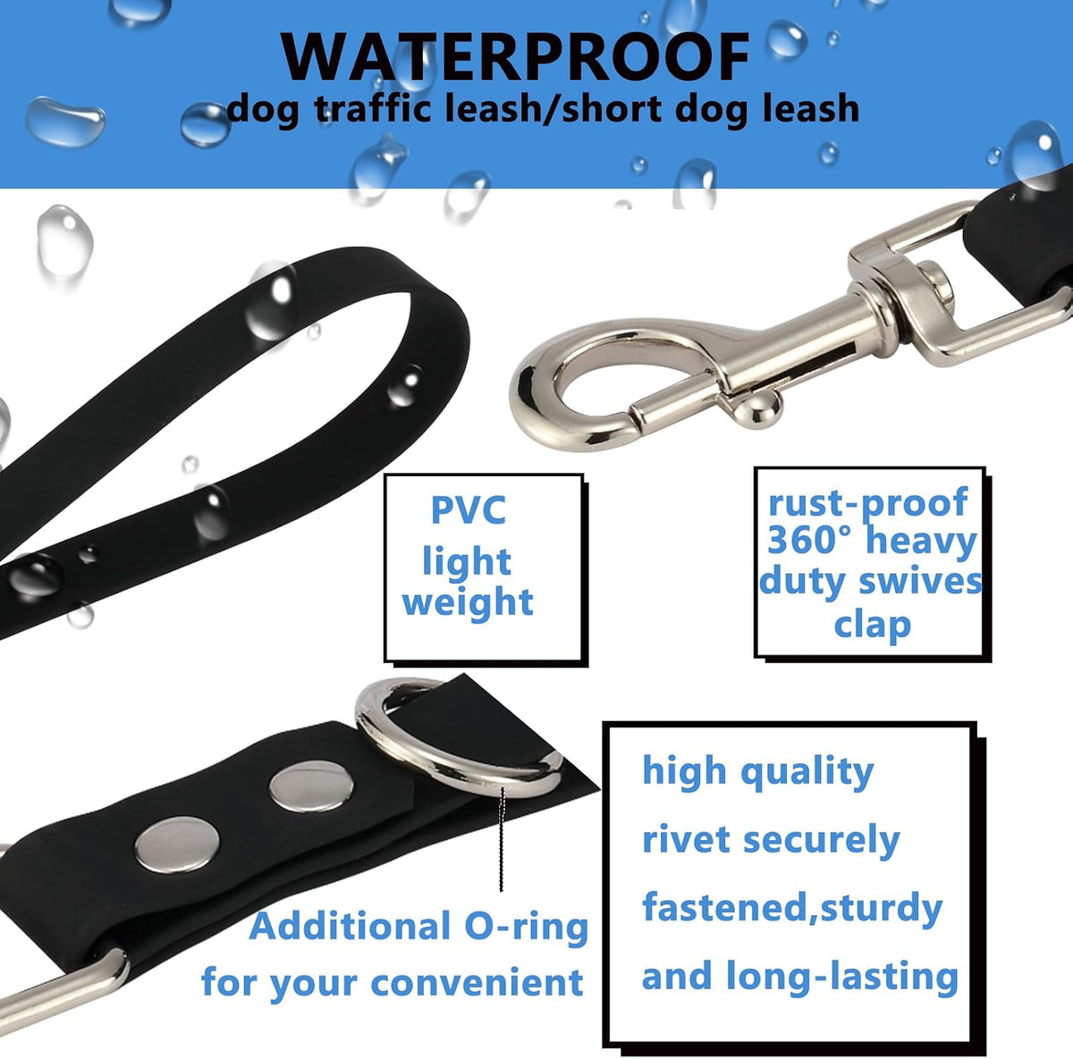 Short Dog Leash - 9 Inch Dogs Lead Grab Tab Heavy Duty Waterproof PVC Dog Training Traffic Leashes - 9'' / Tea Green - image 3