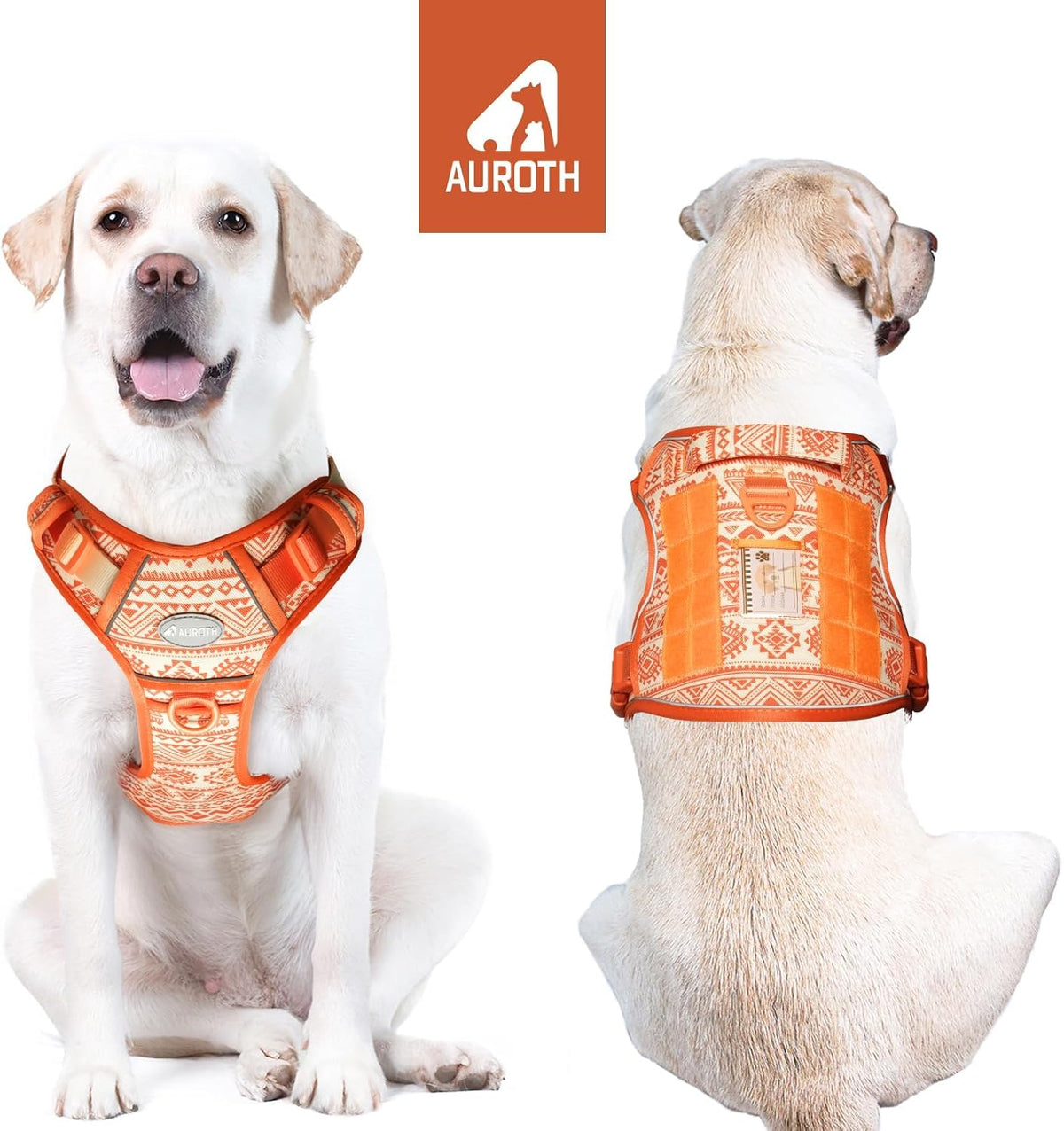 AUROTH Dog Harness for Large Dogs - Tribal Patterns-Orange / L(Neck:18-29",Chest:24-37"),45-80 lbs - image 2