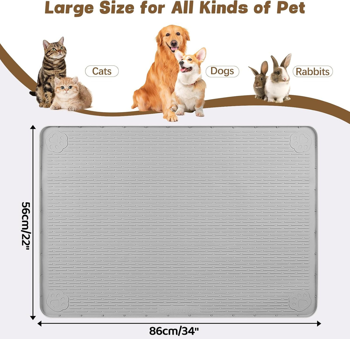 Cat Food Mat Extra Large Silicone Pet Bowl Mat 40''x28'' - Light Grey / 34"L x 22"W - image 2