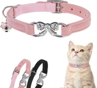 BINGPET Diamond Cat Collar with Bell, Adjustable Kitten Collar - Pink(Bowknot) / Neck Girth 8"-10"