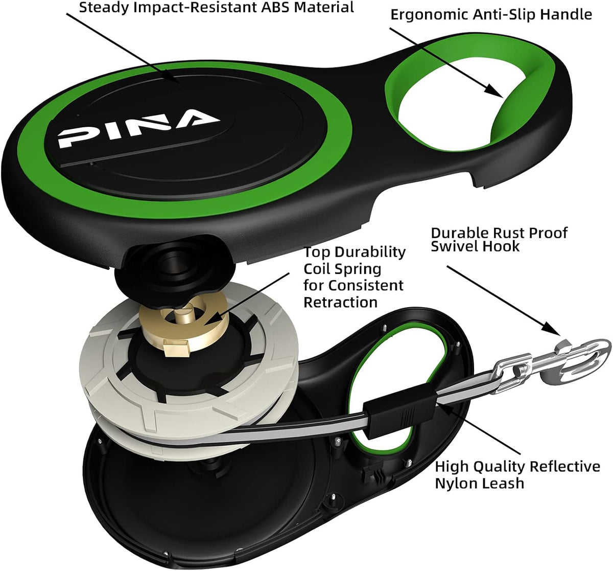 Retractable Dog Leash, 26ft Dog Leash for Small Medium Large Dogs Up to 110lbs, 360° Tangle-Free - 10 ft / Black Green - image 4