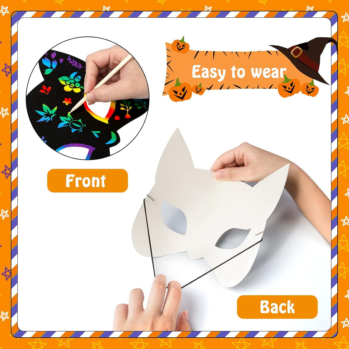 MGparty 24PCS Halloween Scratch Masks Craft Kit Rainbow Magic Scratch - 24PCS - image 4