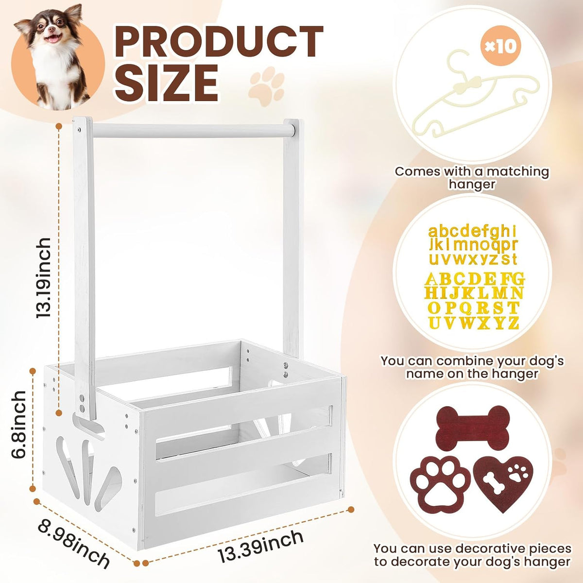 Wooden Dog Closet, Pet Wardrobe with Hanging Rod for Small Dog - White - image 2