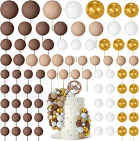 NACHLYNN 80 Pcs Cake Balls Decorations Mini Balloon Cake Topper Balls - Brown Gold Series