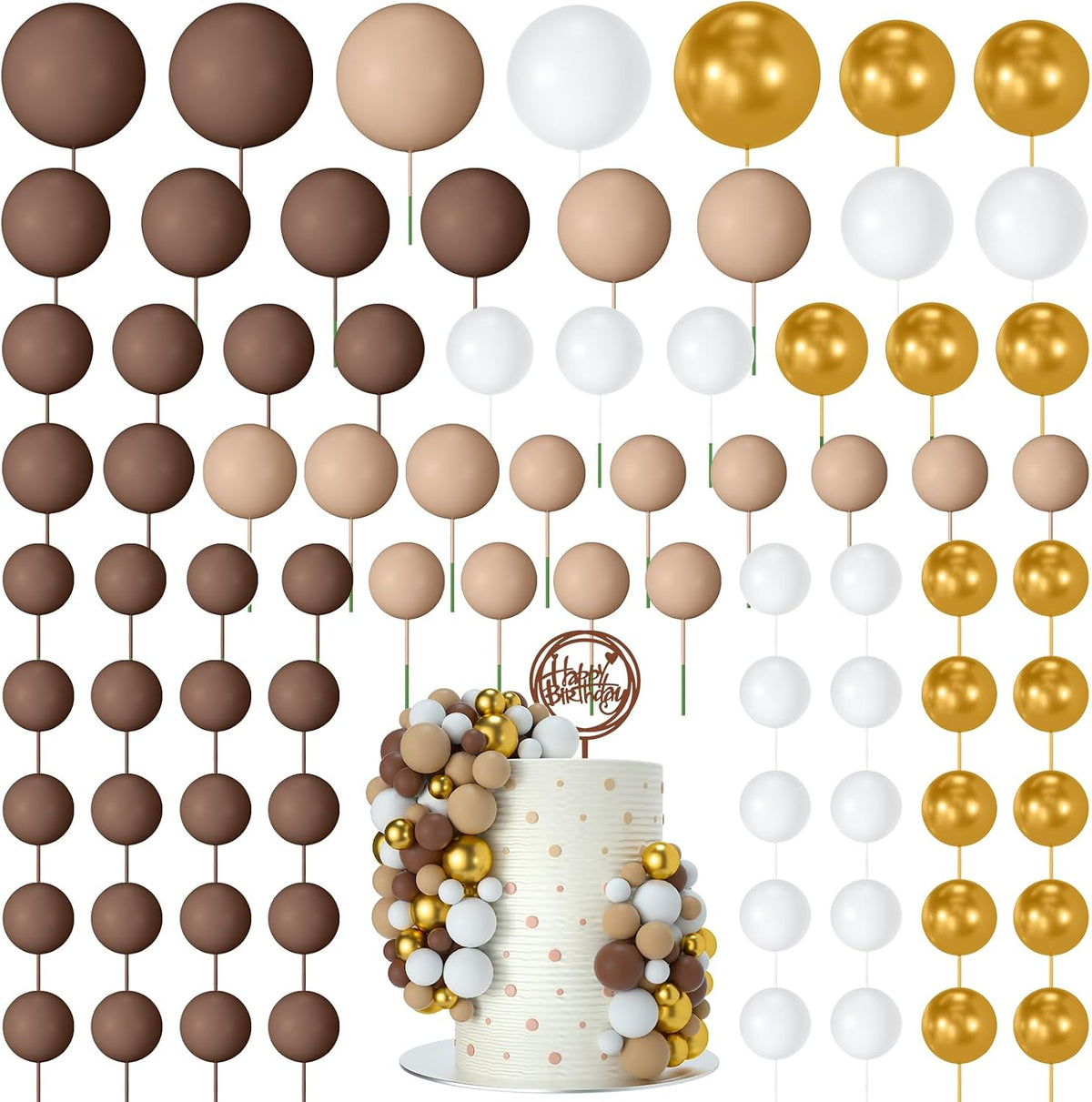 NACHLYNN 80 Pcs Cake Balls Decorations Mini Balloon Cake Topper Balls - Brown Gold Series