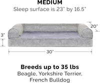Furhaven Cooling Gel Dog Bed for Medium/Small Dogs w/ Removable Bolsters & Washable Cover, For Dogs Up to 35 lbs - Faux Fur & Velvet Sofa - Smoke Gray, Medium