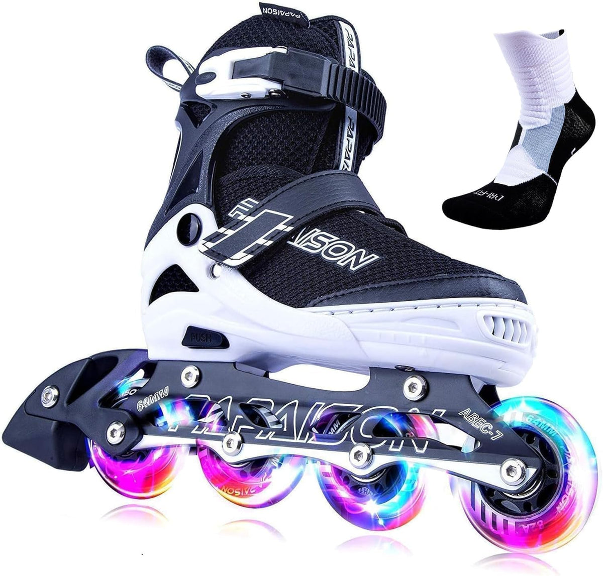 PAPAISON Adjustable Inline Skates for Kids and Adults with Full Light - B white / Large-Youth & Adult (5-8Women/4-7Kids Men)