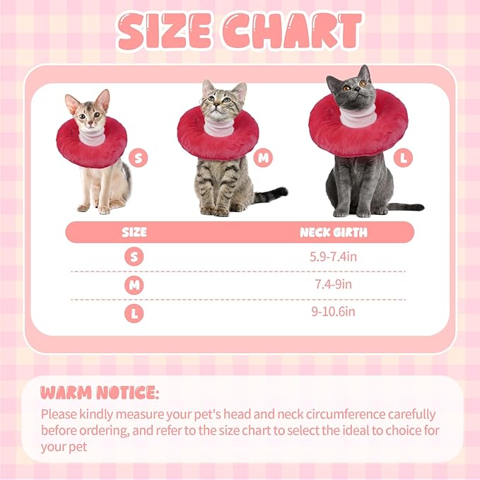BRKURLEG Cat Cone Collar Soft, Cute Cat Recovery Cones, Soft Protective Pet Neck Cone, Adjustable Kitten Cones to Stop Licking, Pet Anti-Lick Wound Healing Elizabethan Collar, Pink, M