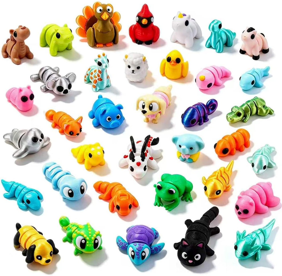 JOICEE 24Pcs 3D Printed Dinosaur Animals Mini Dinosaur Toys – Fun for Kids & Family - Cyan