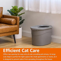 Amazon Basics Large Cat Litter Box with High Sides, Top Entry, Includes Scoop, 20.5 x 14.75 x 14.38 inches, Grey