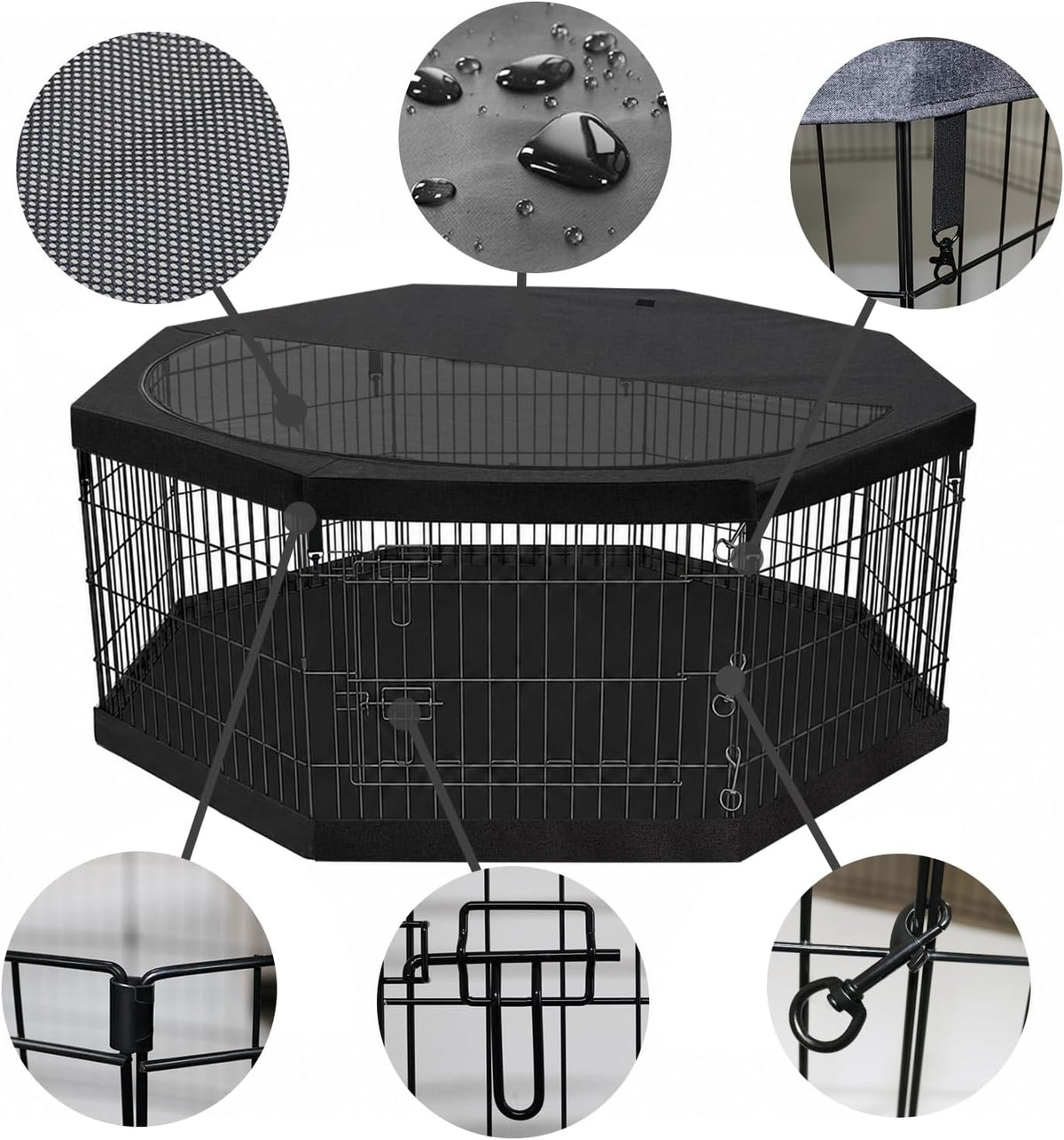 Foldable Metal Dog Exercise Pen/Pet Puppy Playpen Kennels Yard Fence - Black / 30''H / Playpen+Bottom+Top Cover - image 2