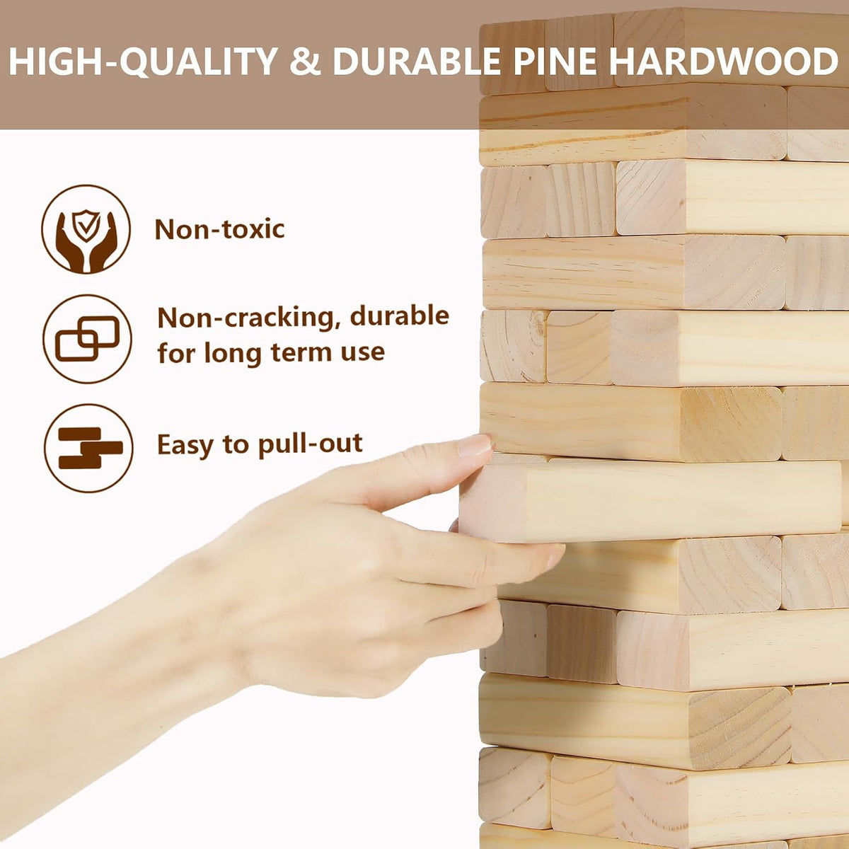 Aivalas Giant Tumble Tower 57 Blocks 4.2FT Indoor Outdoor Games - M-Over 3.2 FT-60PCS - image 3