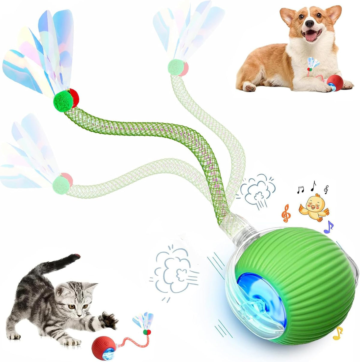 2 Packs Speed 2.0 Tail Interactive Cat Toys for Indoor Cats - Green