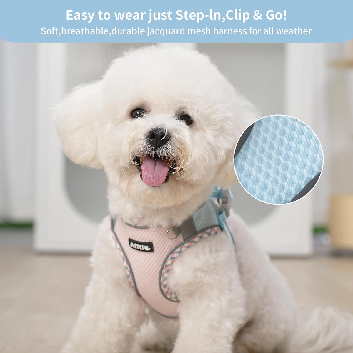 Breathable Dog Harness Small Sized and Leash Set - Blue-Pink / XXS(Chest: 10 - 11.5") - image 3