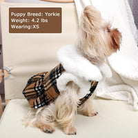 Dog Sweater with Leash Set D Ring Plaid Fleece Dog Clothes for Small - Medium (Chest 17in ) / Khaki with Leash - image 3
