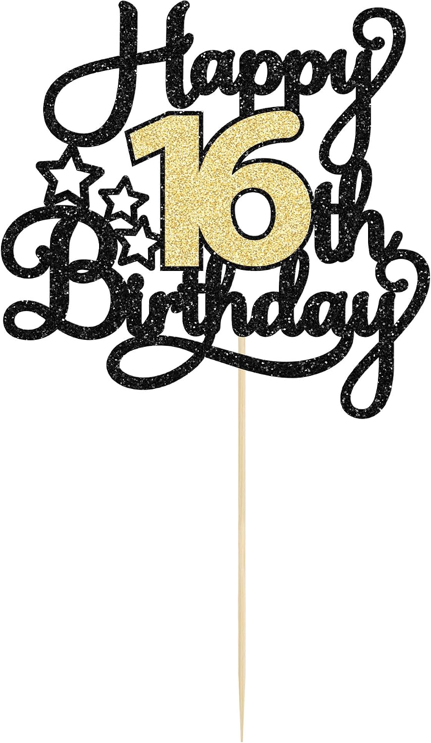 1Pc Happy 80th Birthday Cake Topper Black Gold Glitter Cheers to 80 - 16th - image 3