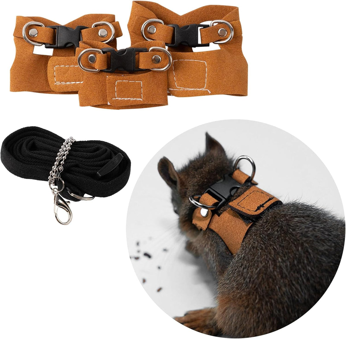 3Pcs Rat Harness and Leash - Brown