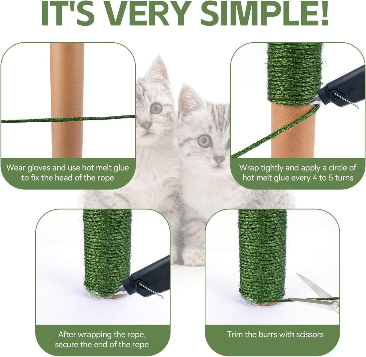 White Sisal Rope for Cat Tree and Scratching Post 5mm 1/5 Inch - Green Φ5mm/0.2inch / 50FT - image 2