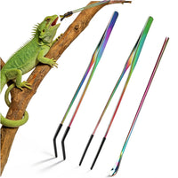 OLIISS Iridescent Reptile Feeding Tongs with Rubber Tips, 10.6" - 10.6"(with Spoon)