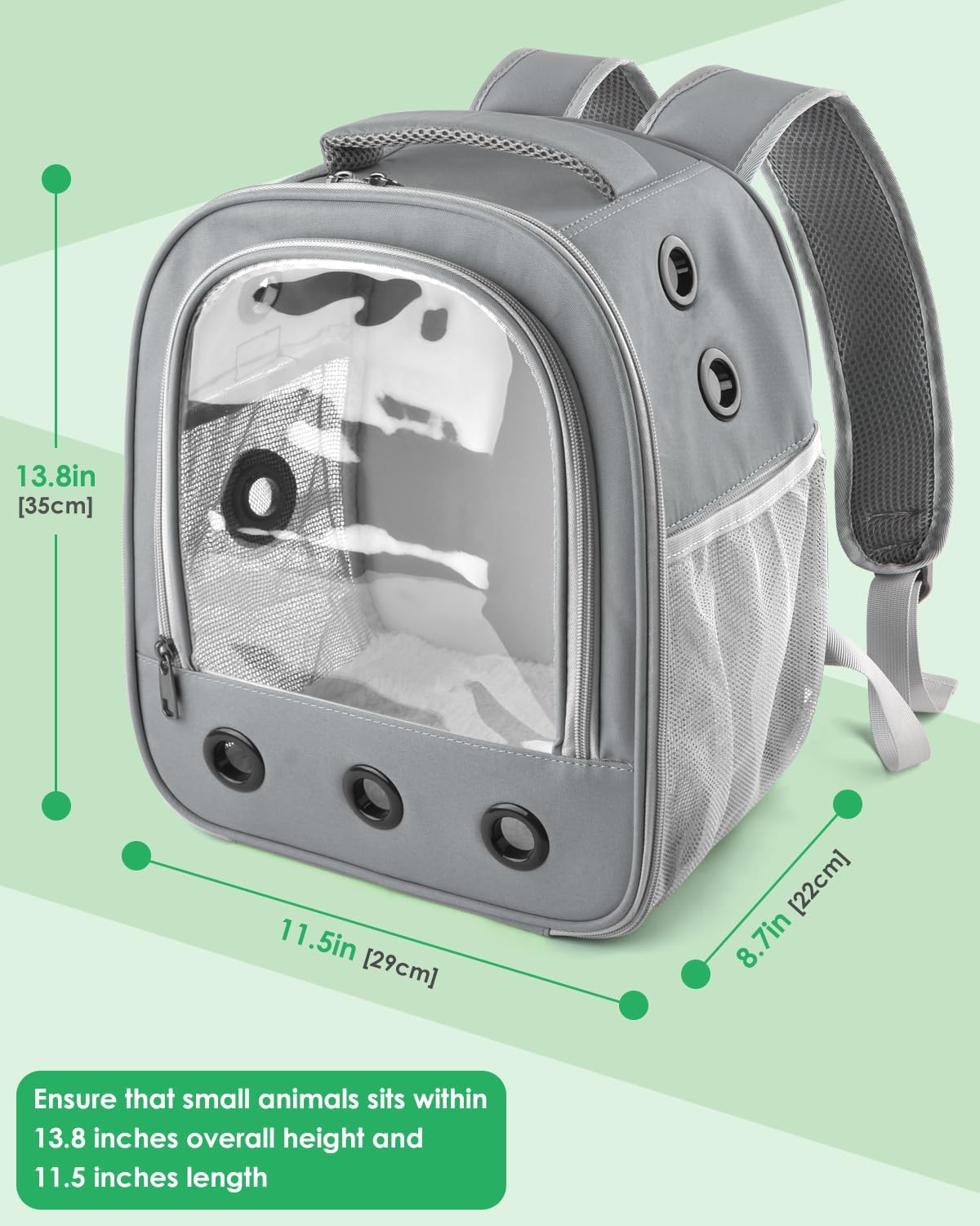 DBNESS light gray guinea pig carrier backpack with window and water bottle holder - view 2